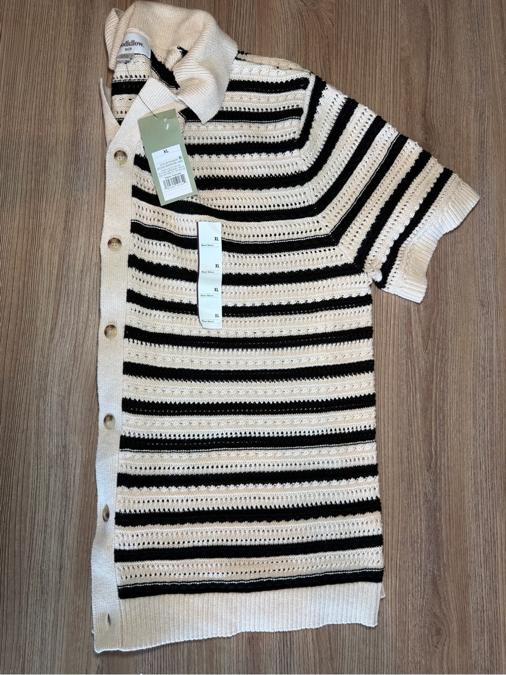 Goodfellow & Co Cream & Black Striped Short-Sleeve Button Cardigan